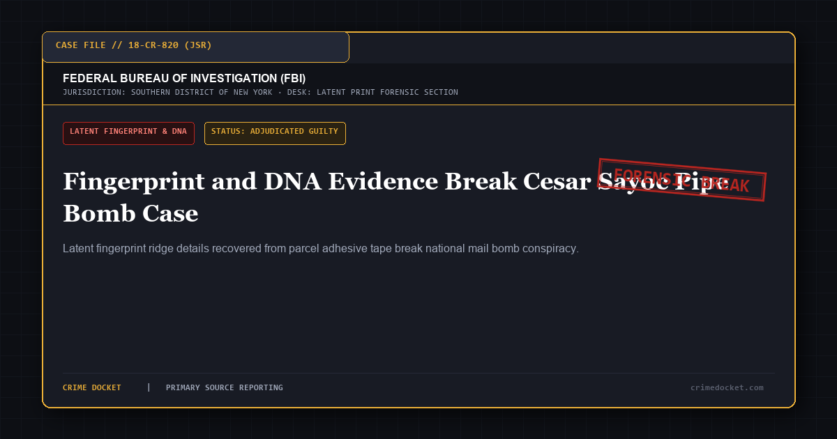 Fingerprint and DNA Evidence Break Cesar Sayoc Pipe Bomb Case