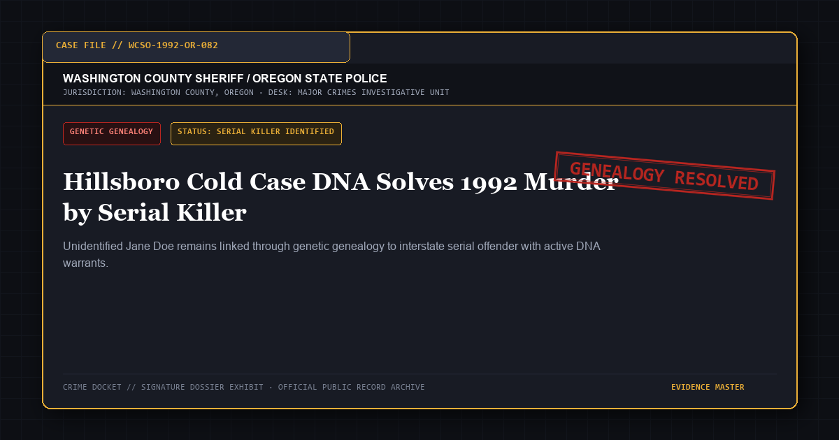 Hillsboro Cold Case DNA Solves 1992 Murder by Serial Killer