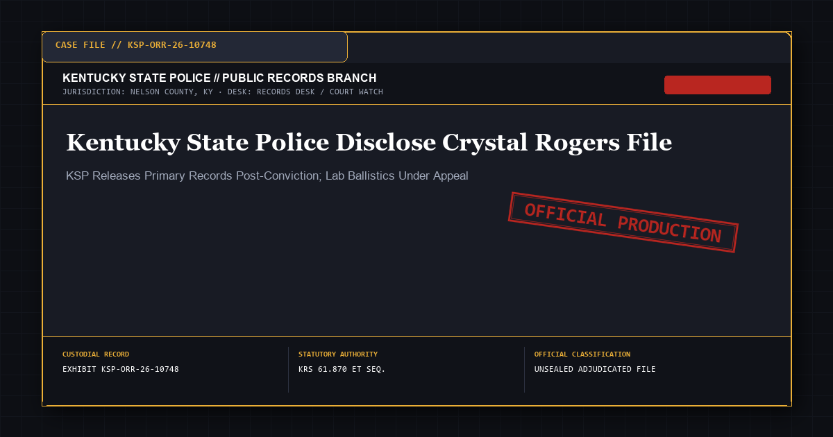 Kentucky State Police Disclose Crystal Rogers Case Records Following Brooks Houck Life Sentence